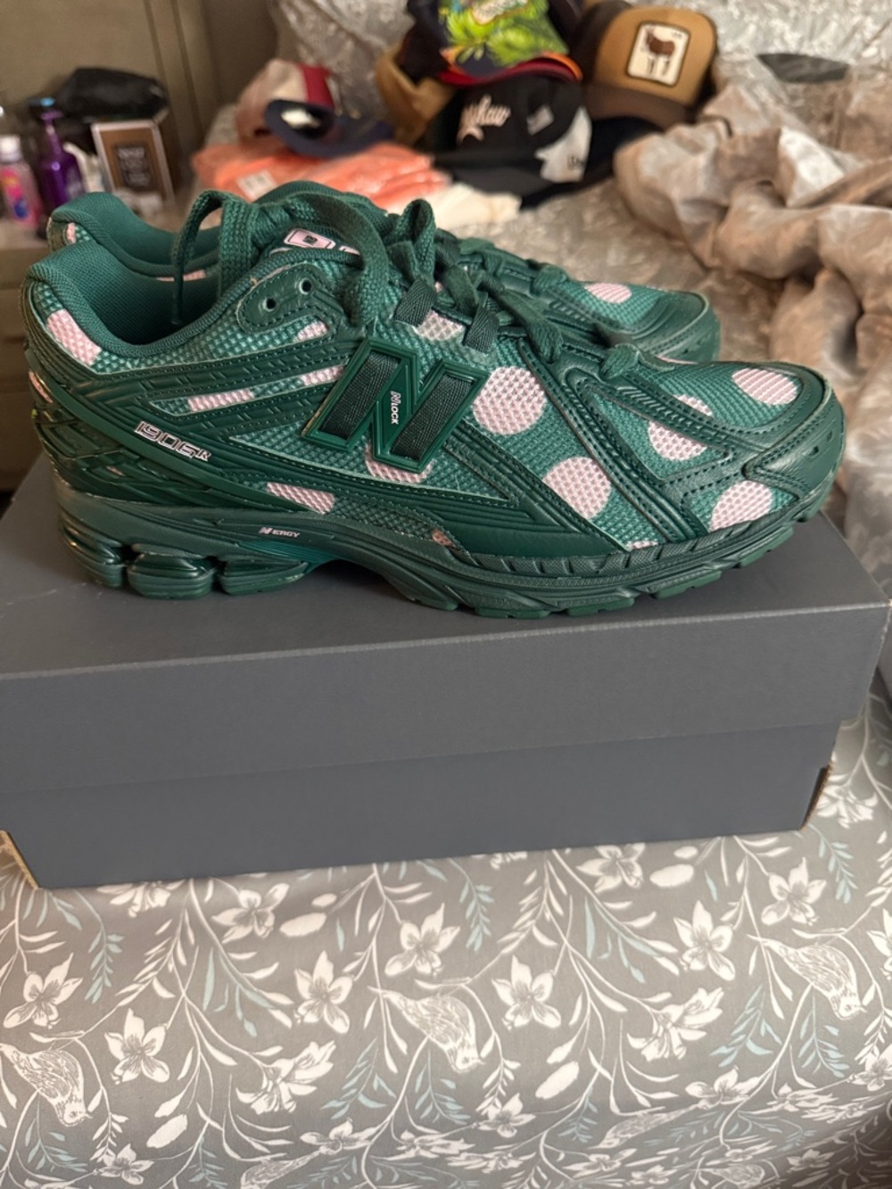 New Balance 1906R Dark Green with Pink Accent Athletic Sneakers